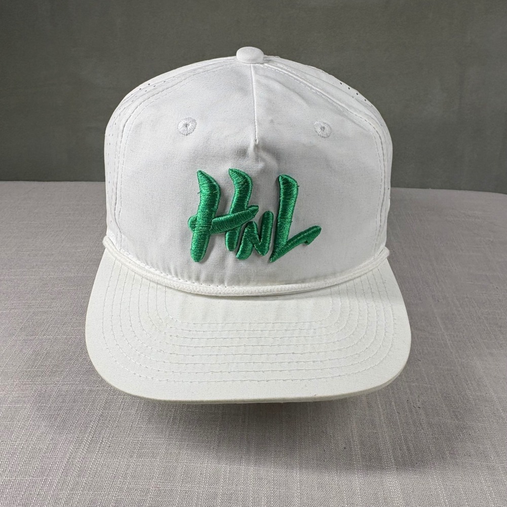 Decky HNL Golf Snapback Hat White Green Rope Perforated Adjustable Cap 6226-1WHT